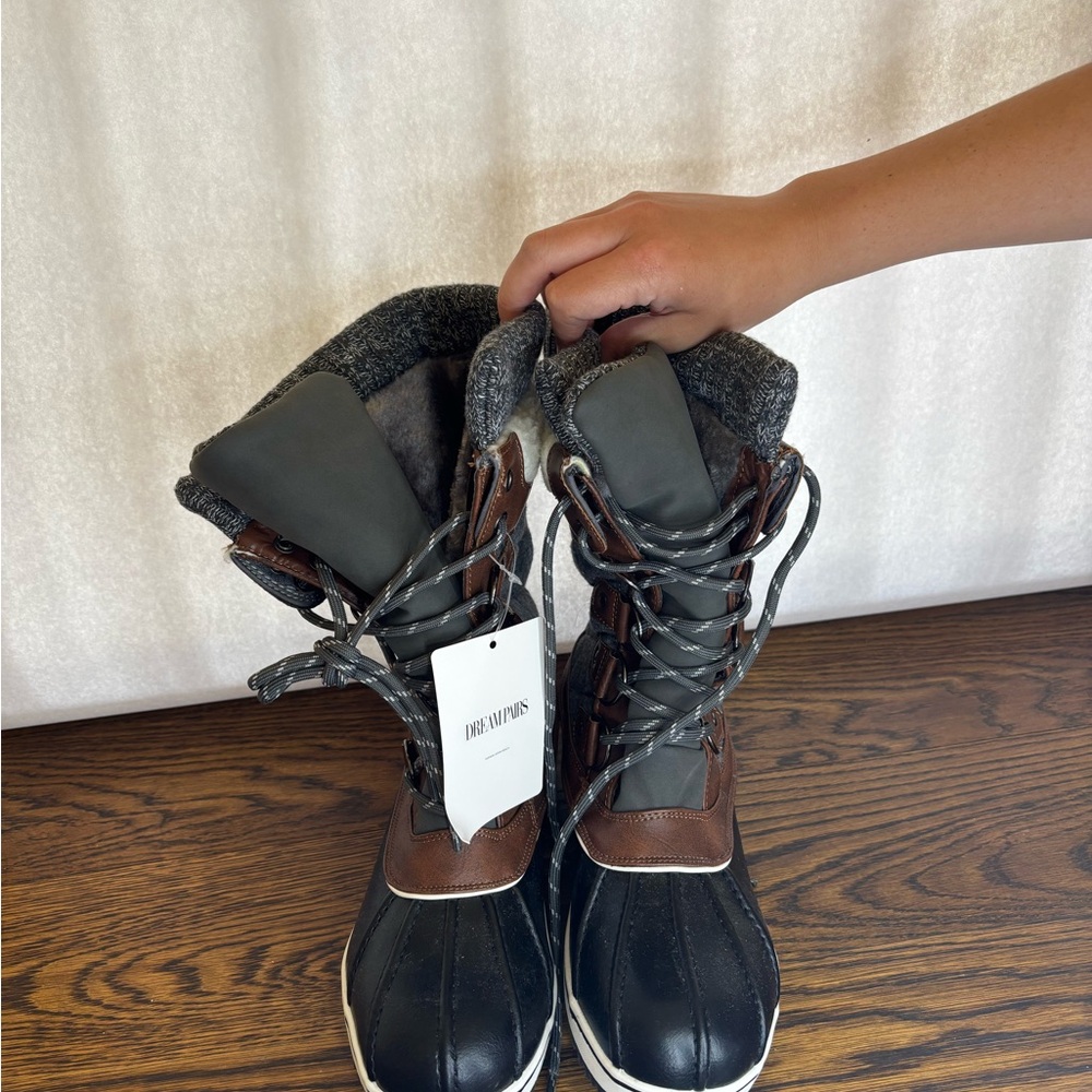 Dream Pairs Black and Brown Winter Rain Boots